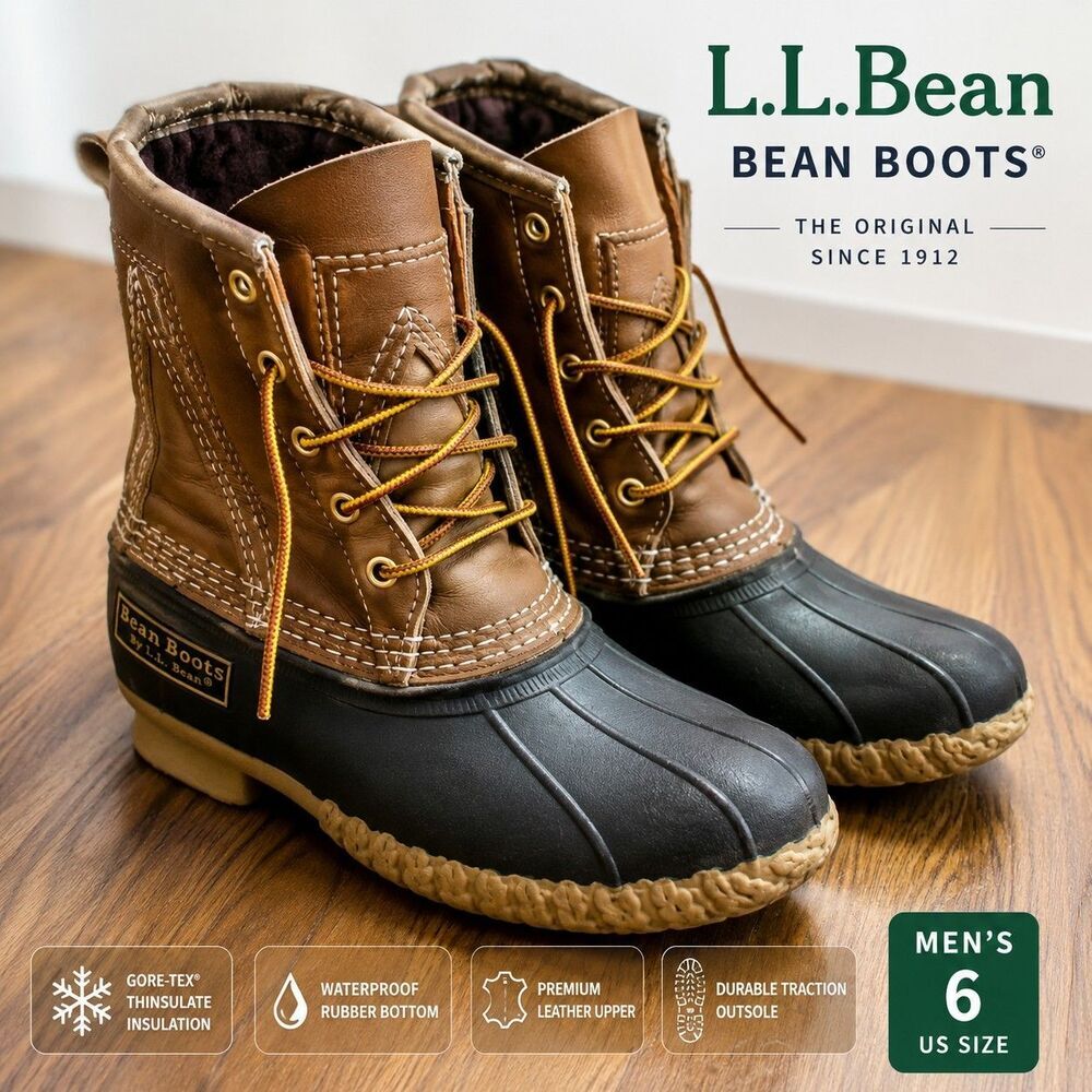 L.L. Bean Bean Boots Men's 6 Gore-Tex Thinsulate Insulated Leather Duck Boots US